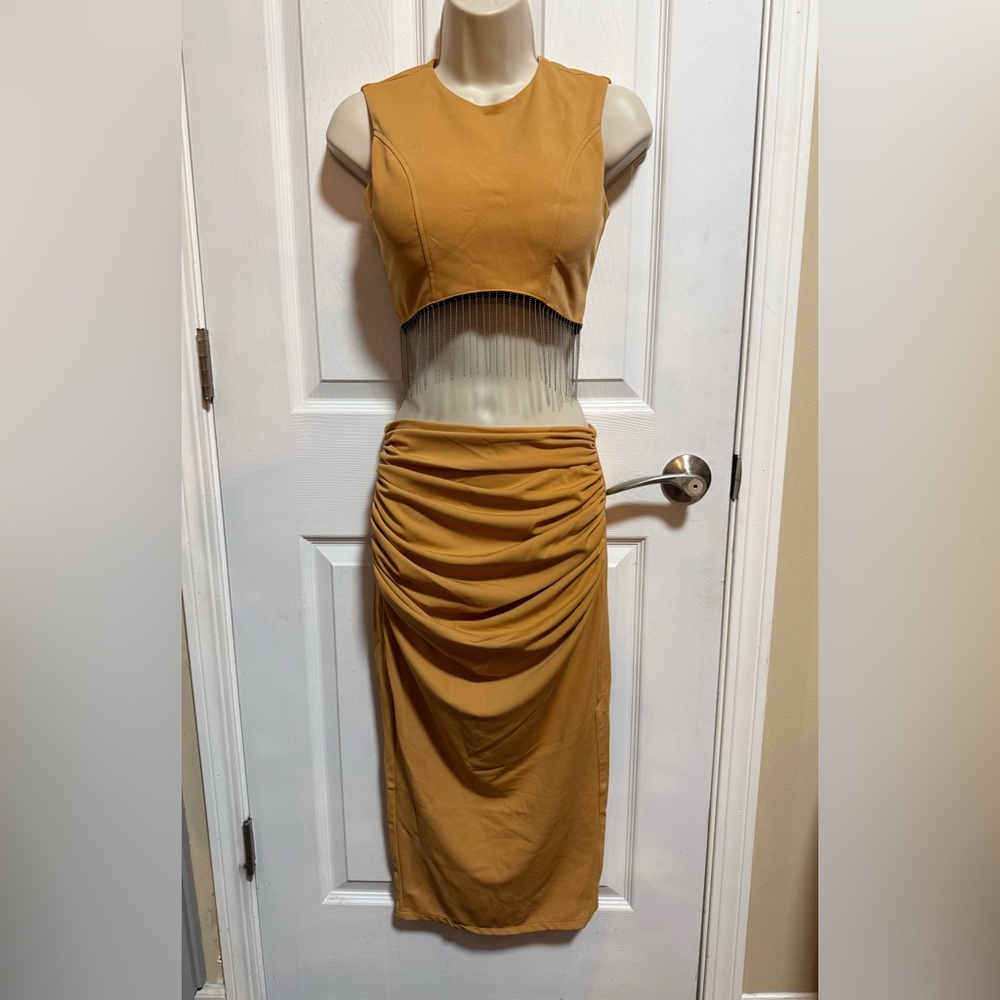 Ruched Yellow Mustard Skirt and Top set